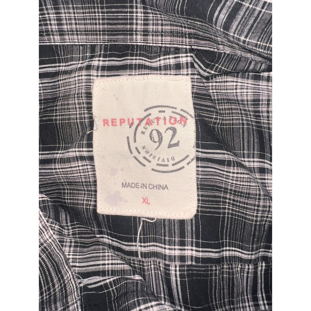 Reputation 92 Mens Plaid Button Down Shirt Black White XL Long Sleeve Epaulets - Picture 5 of 5